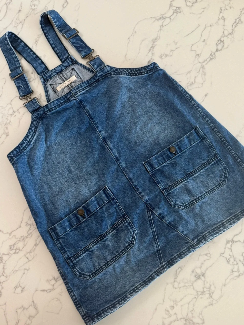 Free People Smock Mini Dress Denim Overalls - Sapphire Wash - Size Small - Picture 2 of 10